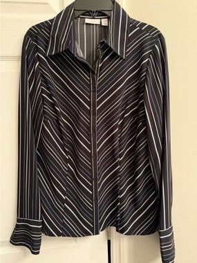 Apt. 9 Black Button-Down Shirt with White & Blue Stripes